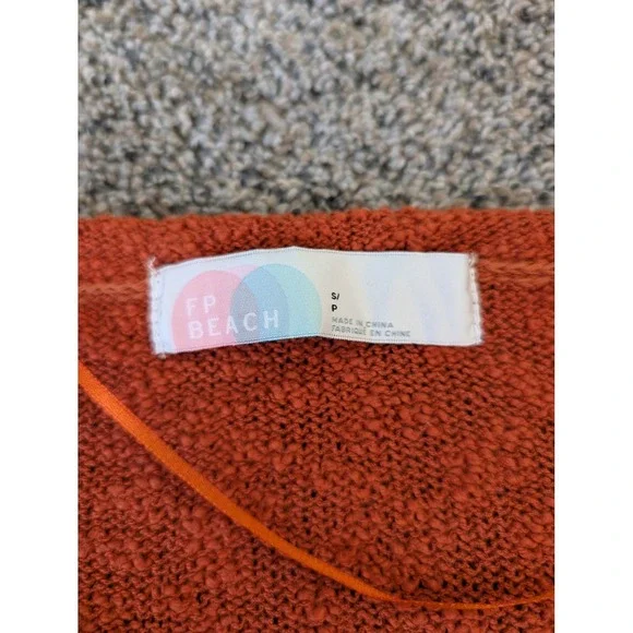 Free People Beach Ira Sweater Poncho Tunic Rust Orange Striped Cotton Size S/P - Picture 3 of 7